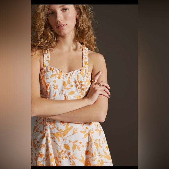 Anthropologie Maeve Sweetheart Mini Floral Dress Yellow, XS - Picture 9 of 13